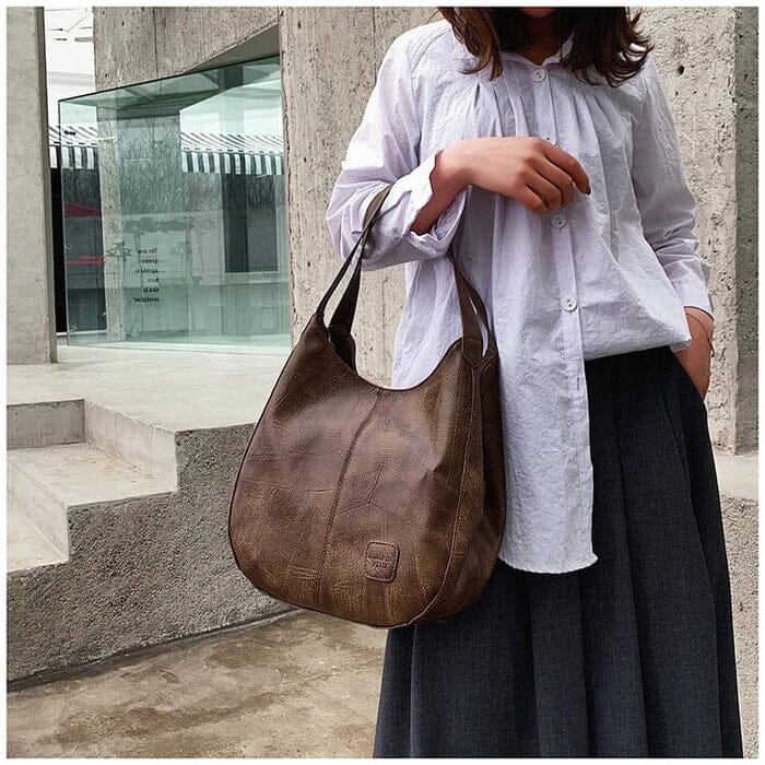 Women's Vintage Leather Handbag - Elegant Practical Everyday Carryall