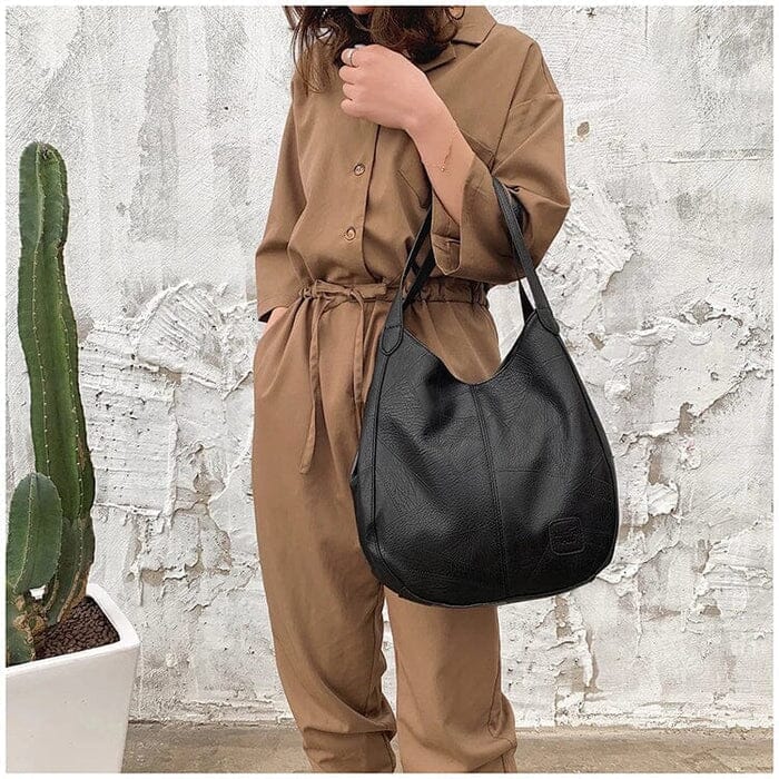 Women's Vintage Leather Handbag - Elegant Practical Everyday Carryall