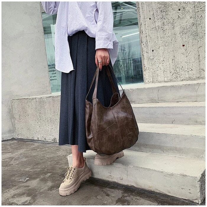 Women's Vintage Leather Handbag - Elegant Practical Everyday Carryall