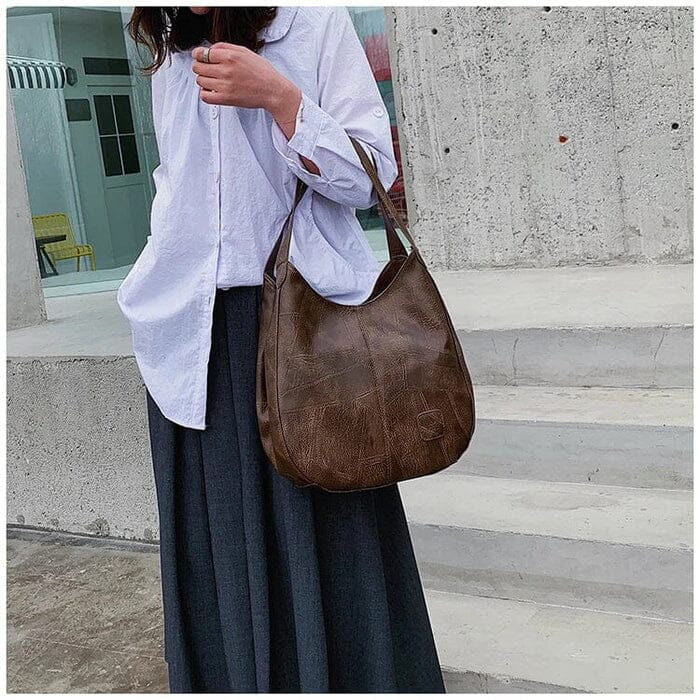 Women's Vintage Leather Handbag - Elegant Practical Everyday Carryall