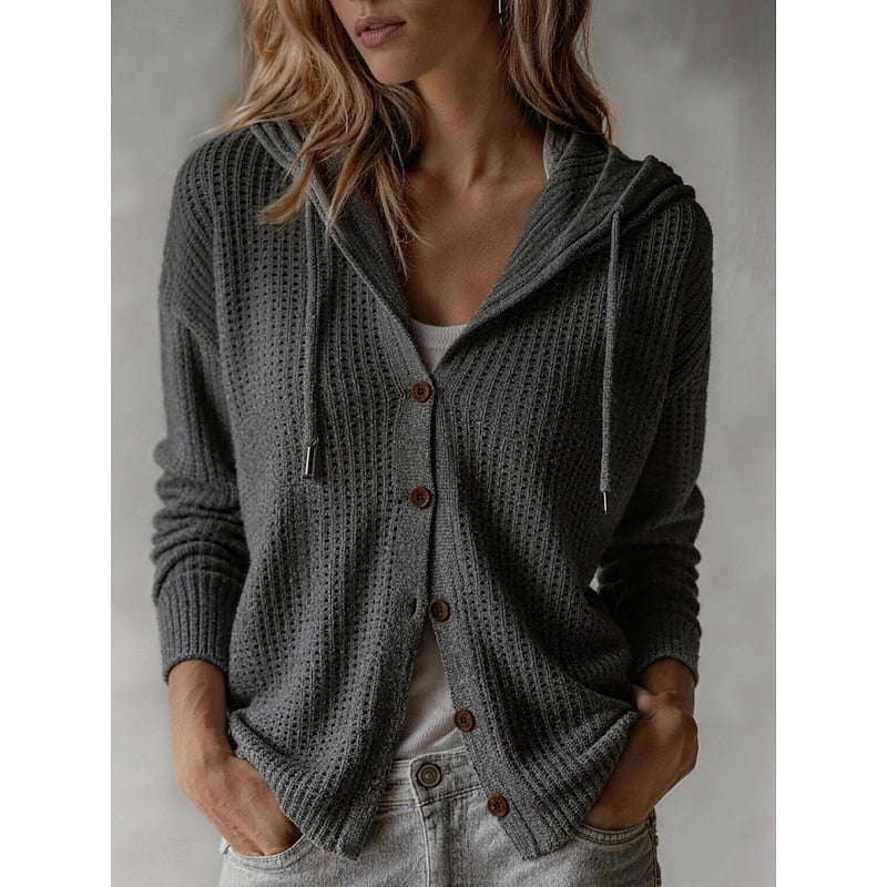 Buttoned Hooded Cardigan - Soft and Practical