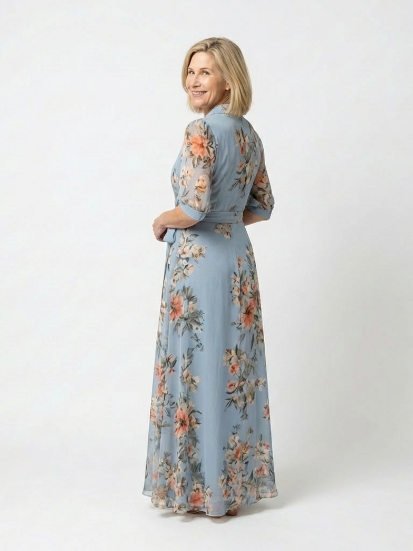Women's Floral Wrap V Neck Maxi Dress - Easy Feminine Vacation Style
