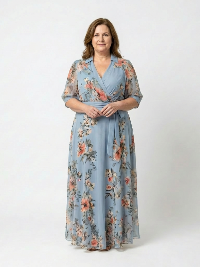 Women's Floral Wrap V Neck Maxi Dress - Easy Feminine Vacation Style