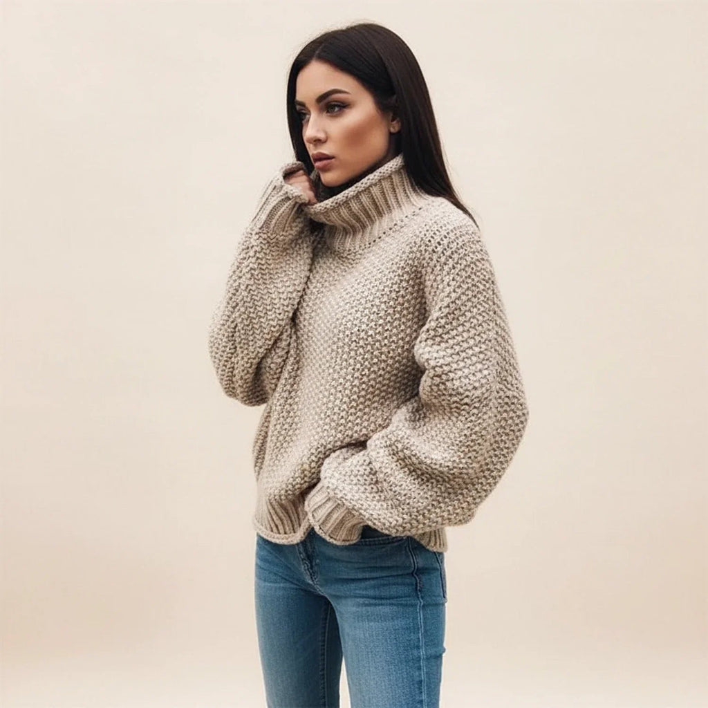 Women’s Chunky Turtleneck Sweater – Warm Ribbed Knit Pullover