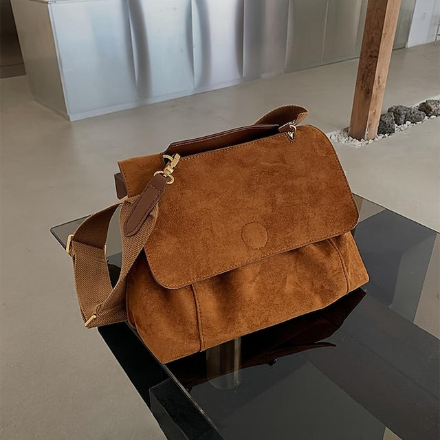 Suede Crossbody Messenger Bag - Roomy and Adjustable