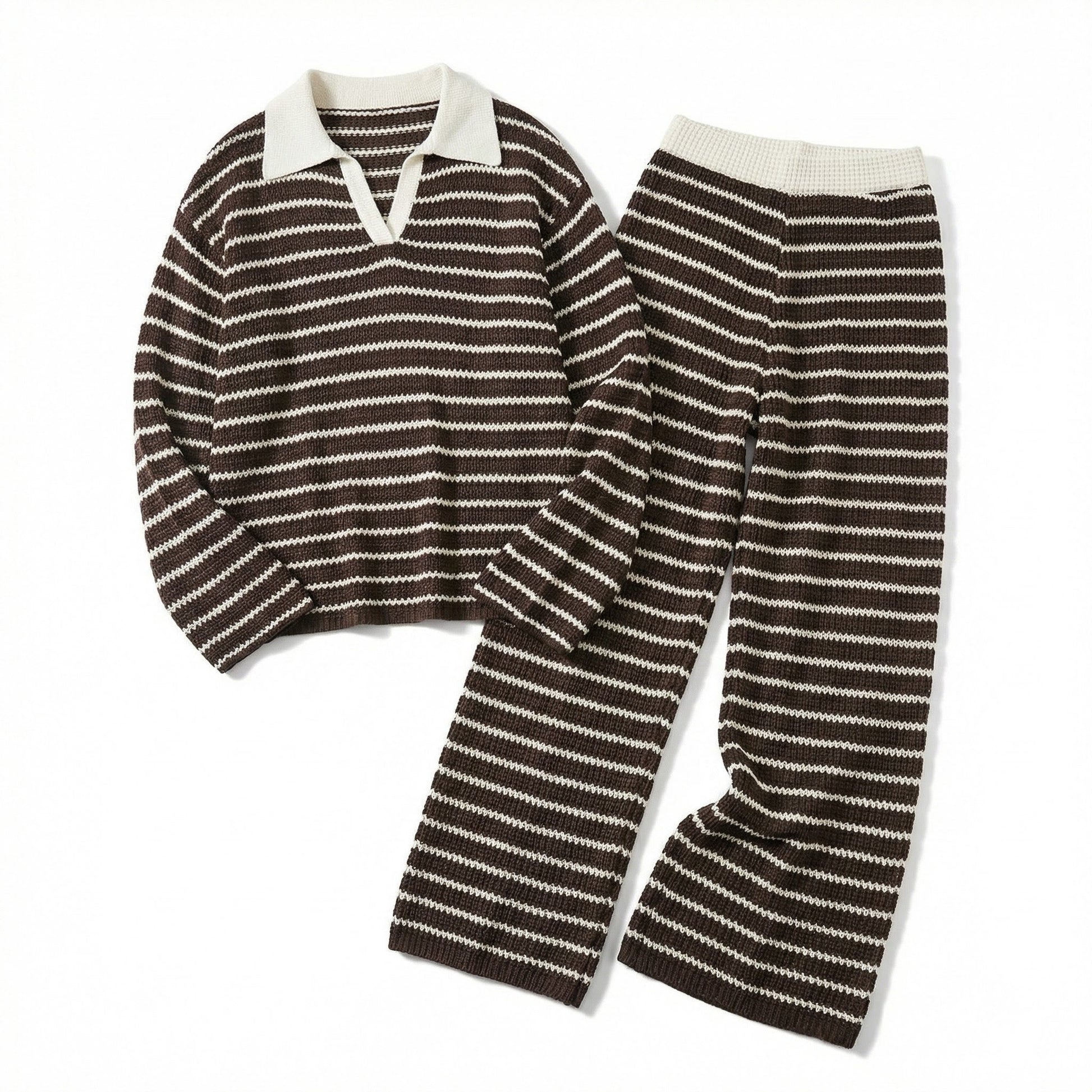 Women’s Striped V-Neck Knit Set – Stylish Two-Piece Outfit