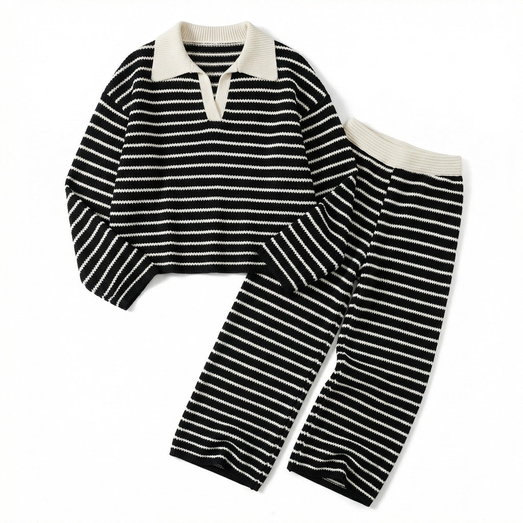Women’s Striped V-Neck Knit Set – Stylish Two-Piece Outfit
