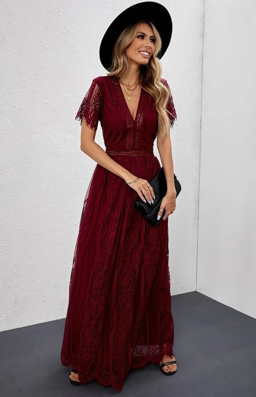 Women's Lace Maxi Dress – Elegant Formal Occasion Dress
