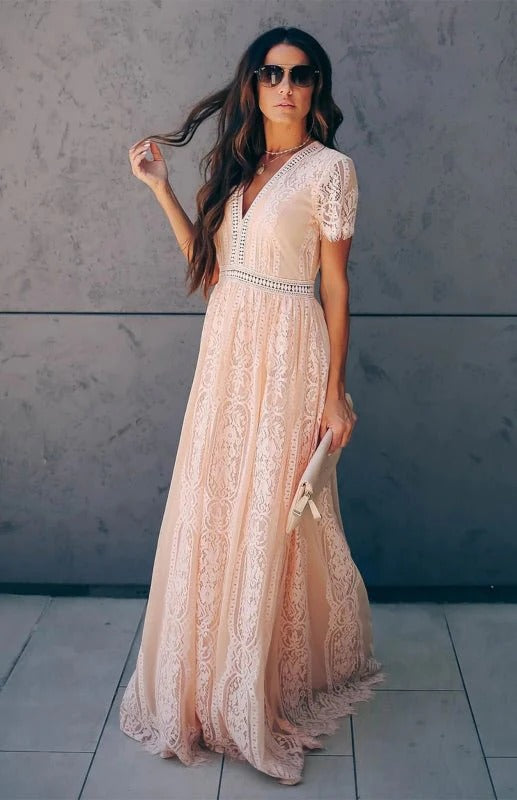 Women's Lace Maxi Dress – Elegant Formal Occasion Dress