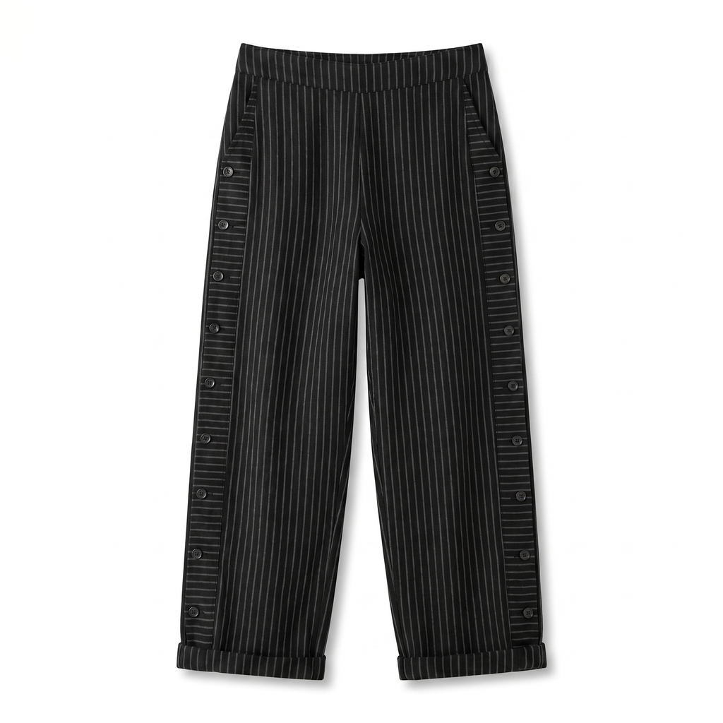 Women's Striped Panel Button-Detail Trousers – Modern Casual Tailored Style