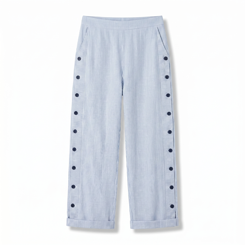 Women's Striped Panel Button-Detail Trousers – Modern Casual Tailored Style