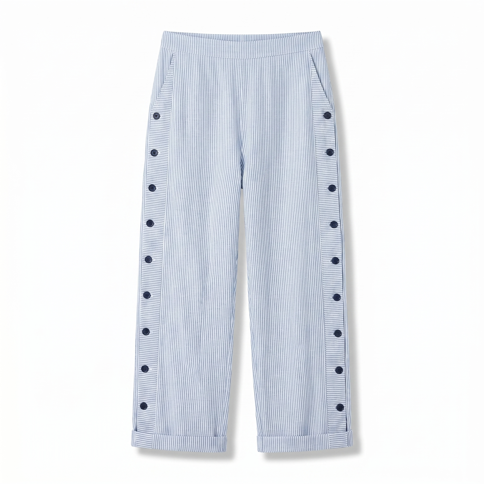 Women's Striped Panel Button-Detail Trousers – Modern Casual Tailored Style
