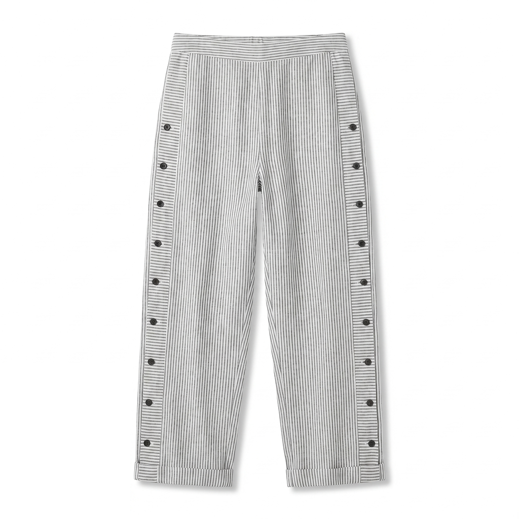 Women's Striped Panel Button-Detail Trousers – Modern Casual Tailored Style