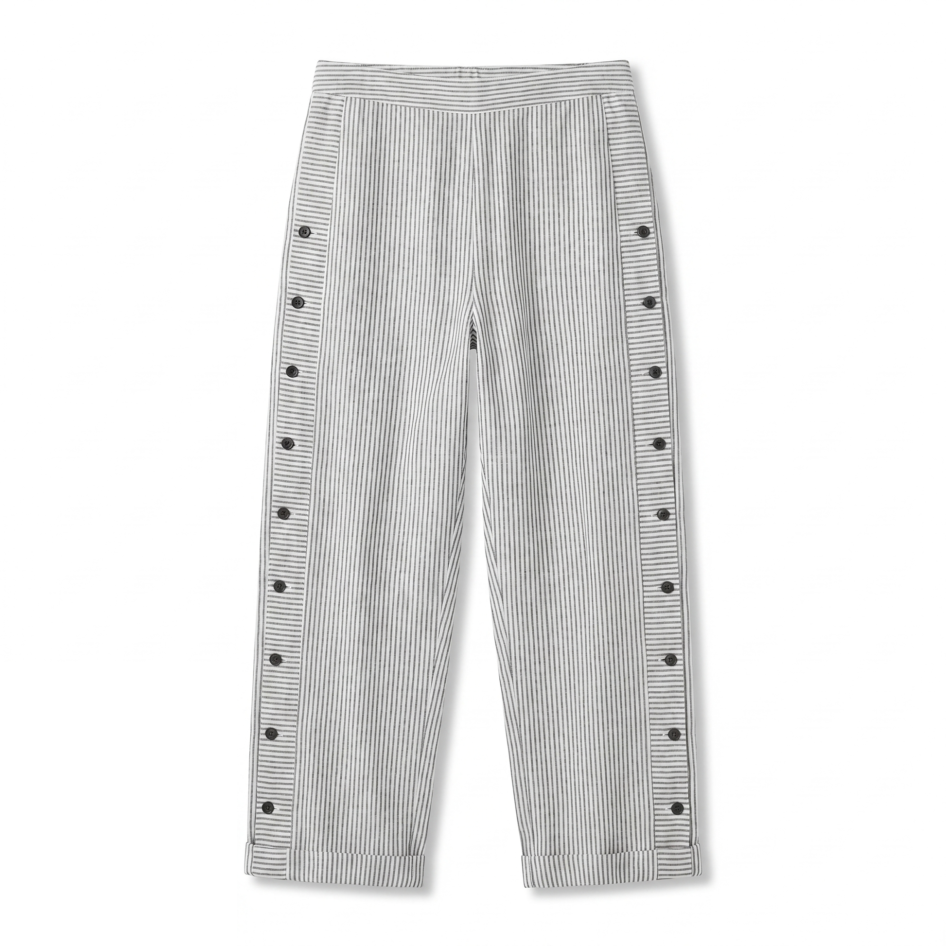 Women's Striped Panel Button-Detail Trousers – Modern Casual Tailored Style
