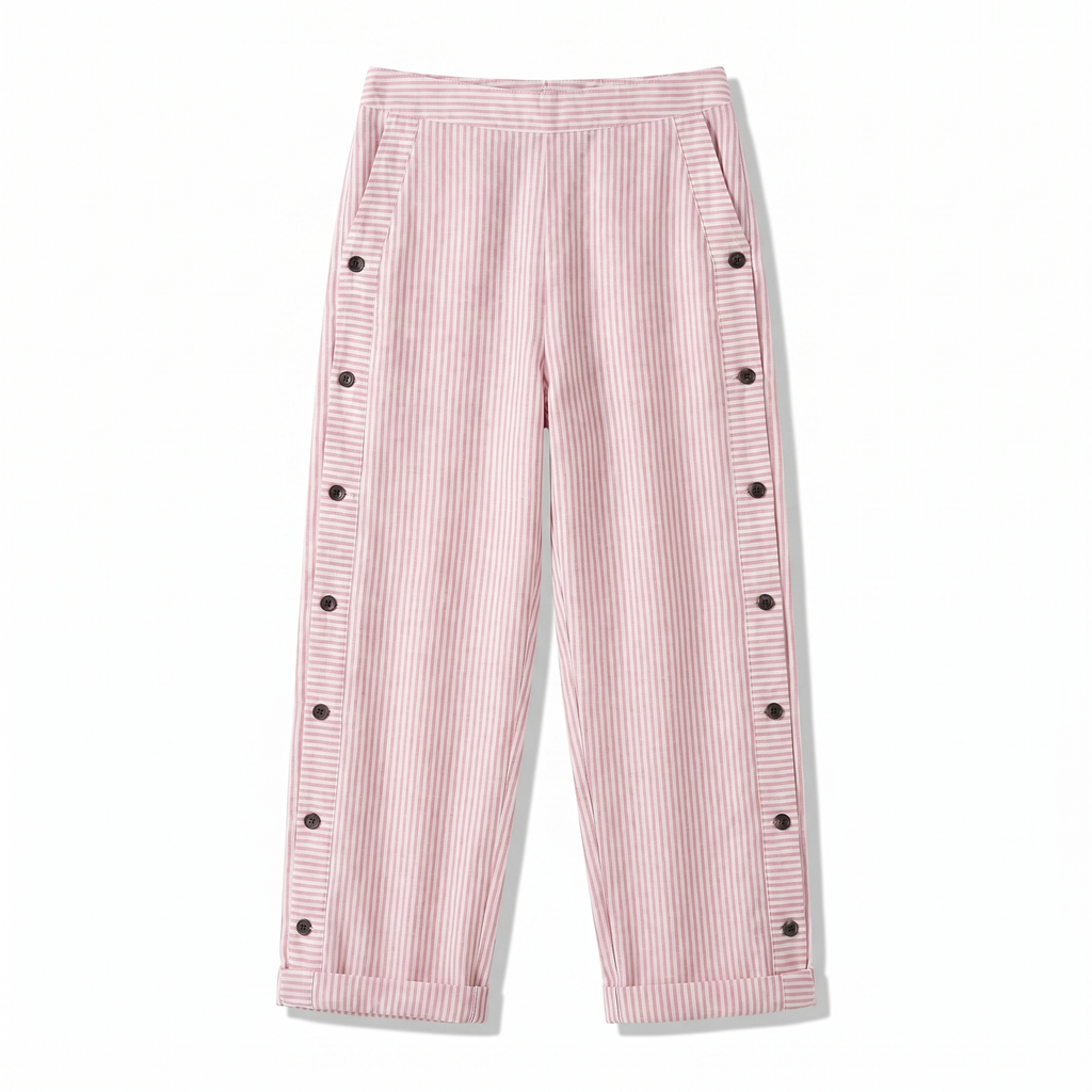 Women's Striped Panel Button-Detail Trousers – Modern Casual Tailored Style