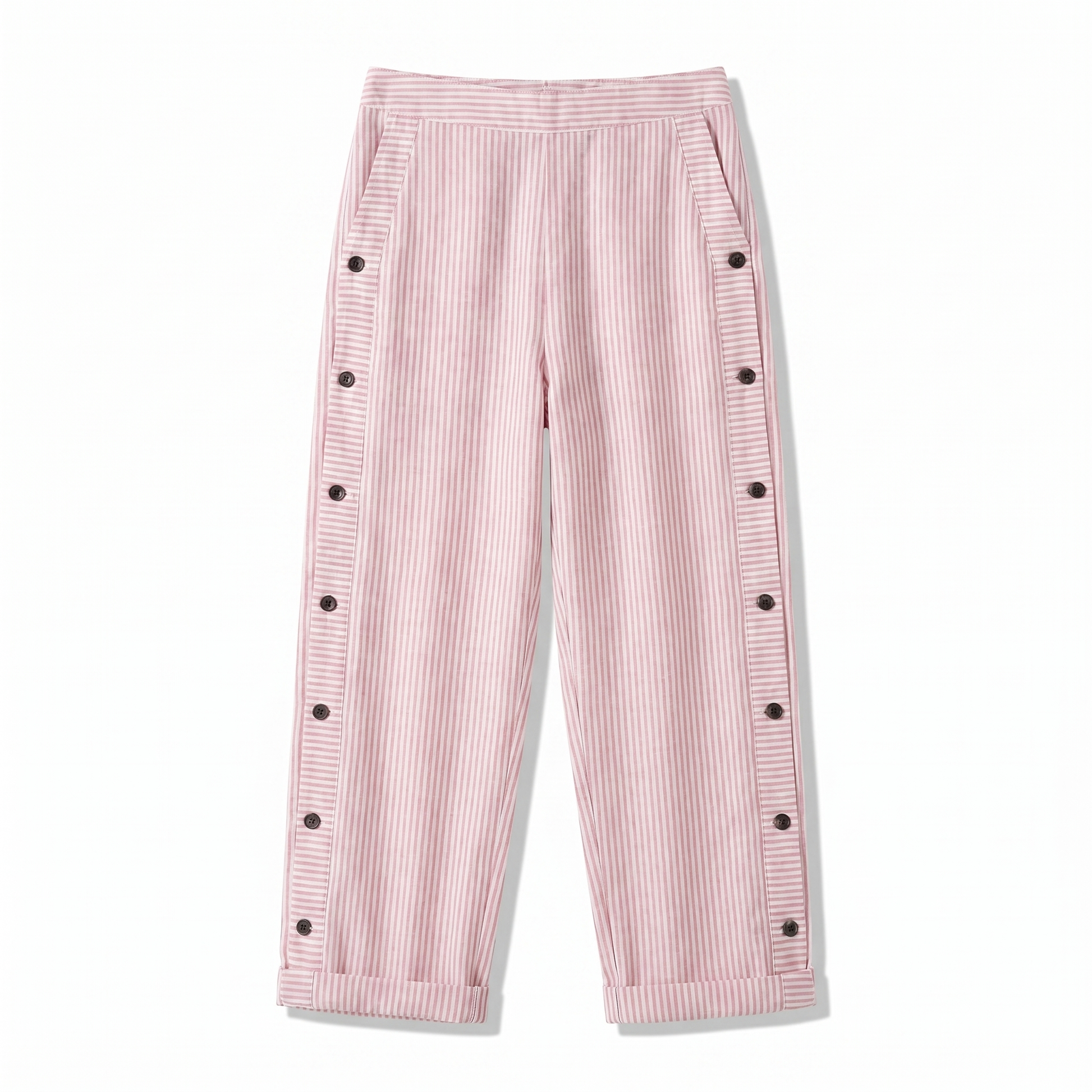 Women's Striped Panel Button-Detail Trousers – Modern Casual Tailored Style