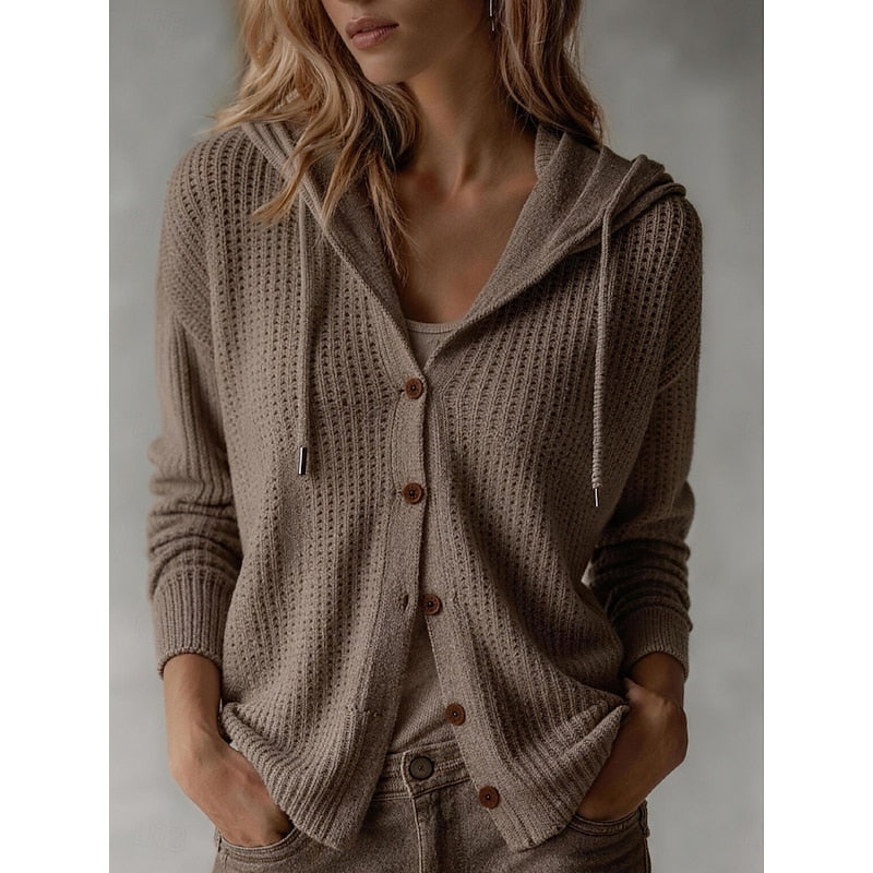 Buttoned Hooded Cardigan - Soft and Practical