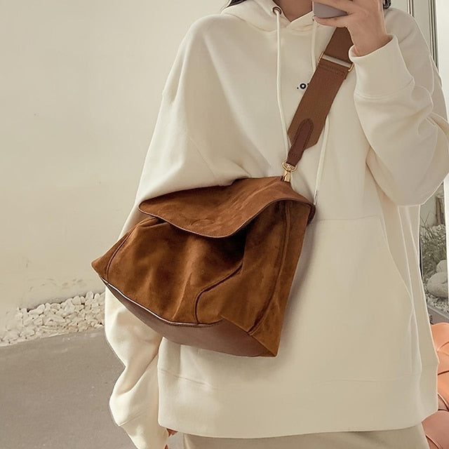 Suede Crossbody Messenger Bag - Roomy and Adjustable
