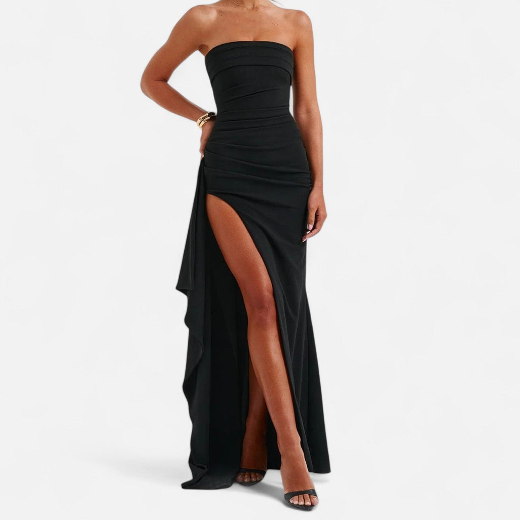 Women's Strapless High Slit Maxi Dress – Bold Evening Occasion Dress
