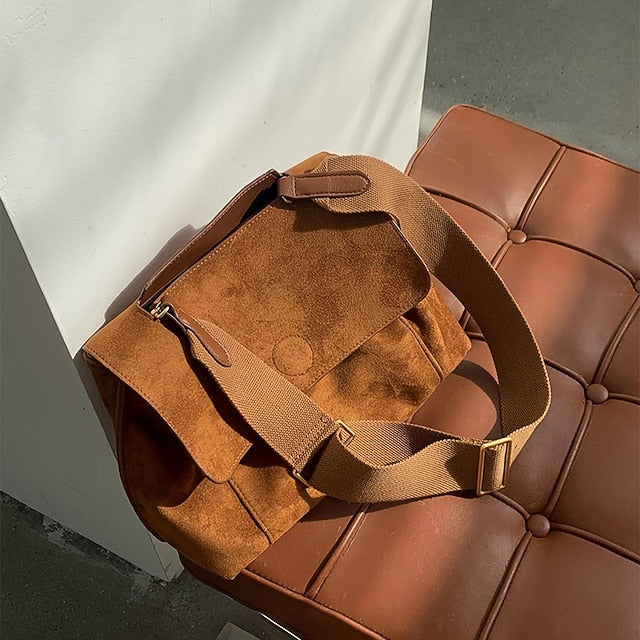 Suede Crossbody Messenger Bag - Roomy and Adjustable